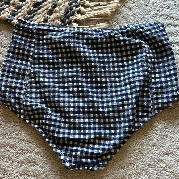 J. Crew Navy Gingham High-Waisted Bikini Bottom XS - Picture 5 of 7